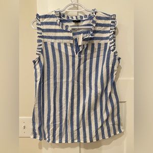 Sleeveless top white with blue stripes